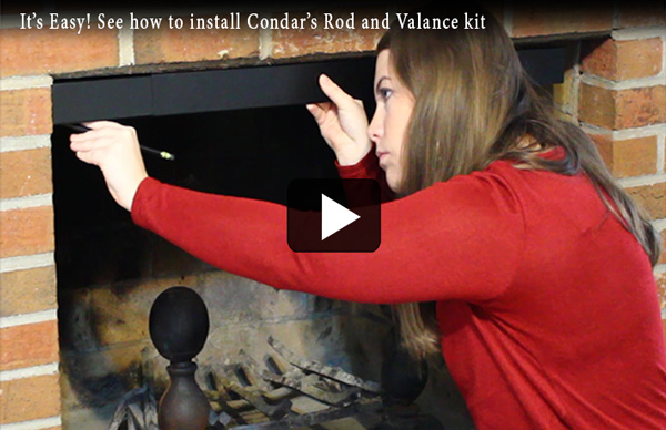 still from video of Karen installing Condar's rod and valance kit with play video symbol in center